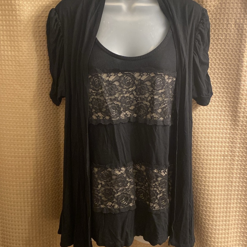 FINAL SALE INC International Concepts Women’s Lace Top & attached cardigan